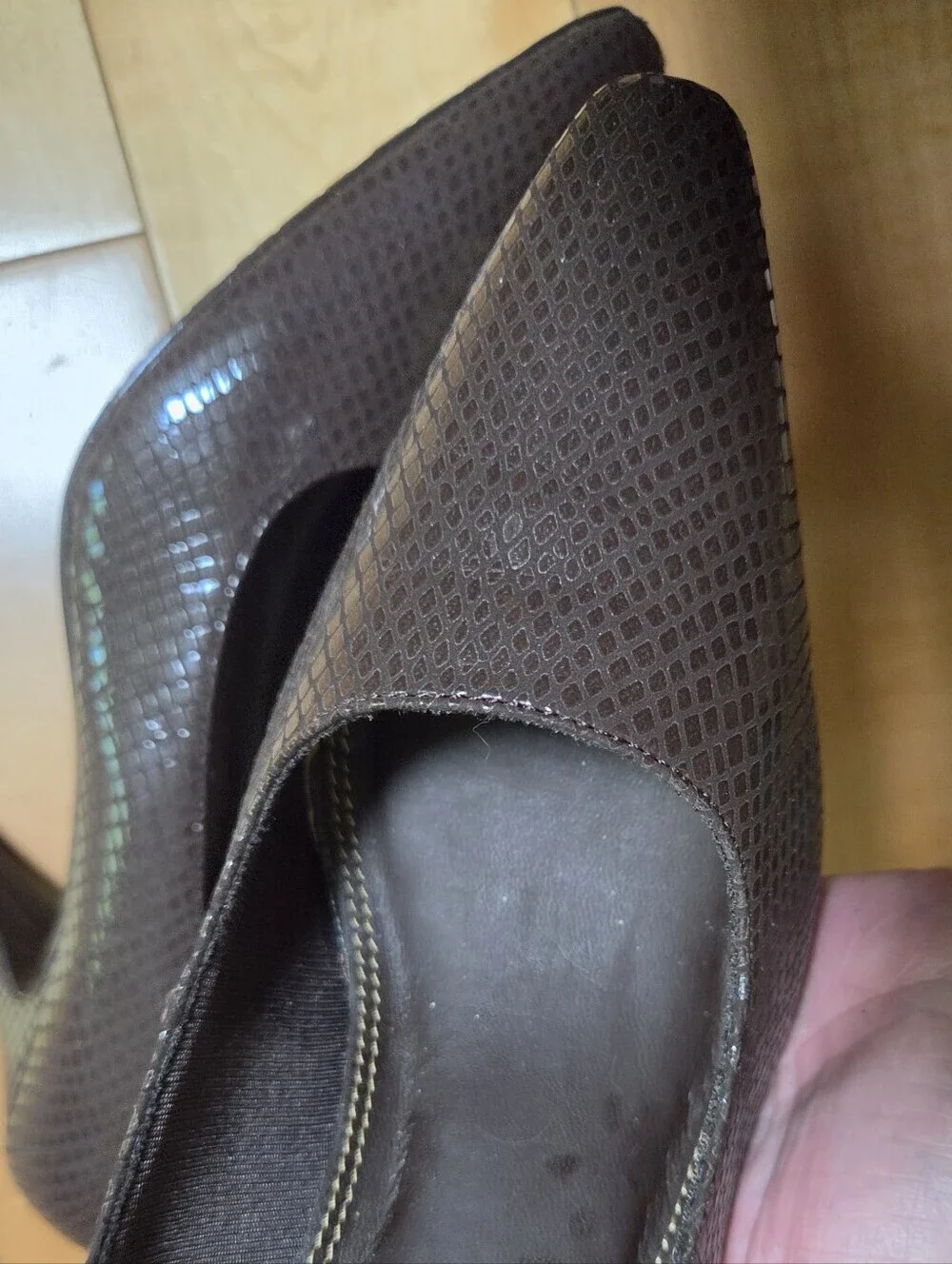 Angeline Brown Snakeskin Pointed Toe Heels Pumps 9.5 Y2K Quiet Luxury
